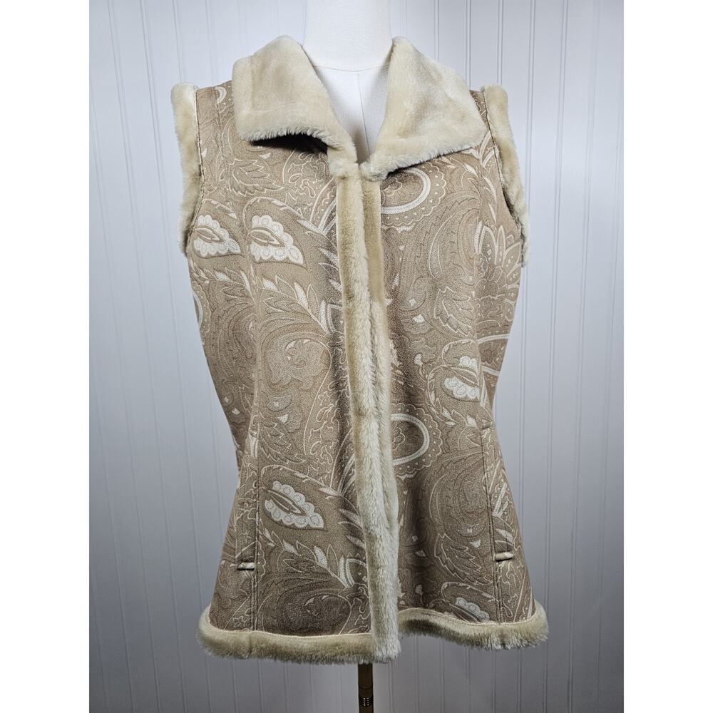Coldwater Creek Faux Suede Fur Embossed Vest Women's Size M Paisley‎ Floral